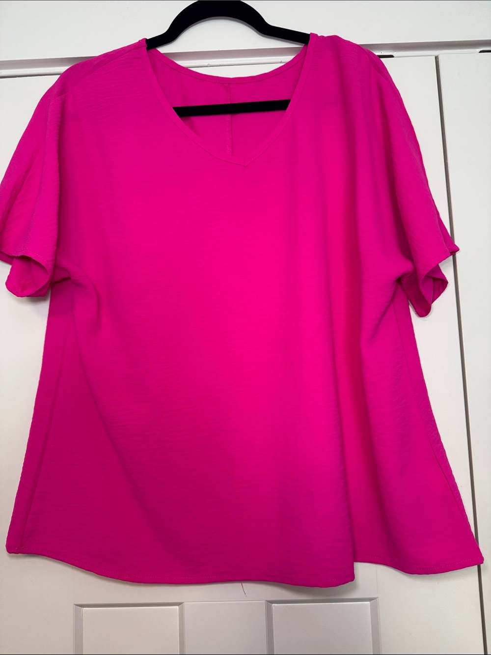 SHEIN Bright Fuchsia V-Neck Short Sleeve Blouse
